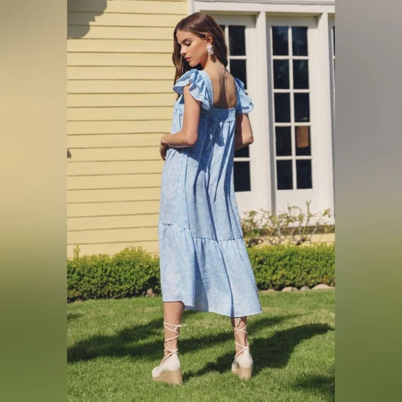 By the River Midi Flutter Sleeve Floral Dress NWT - Picture 8 of 10